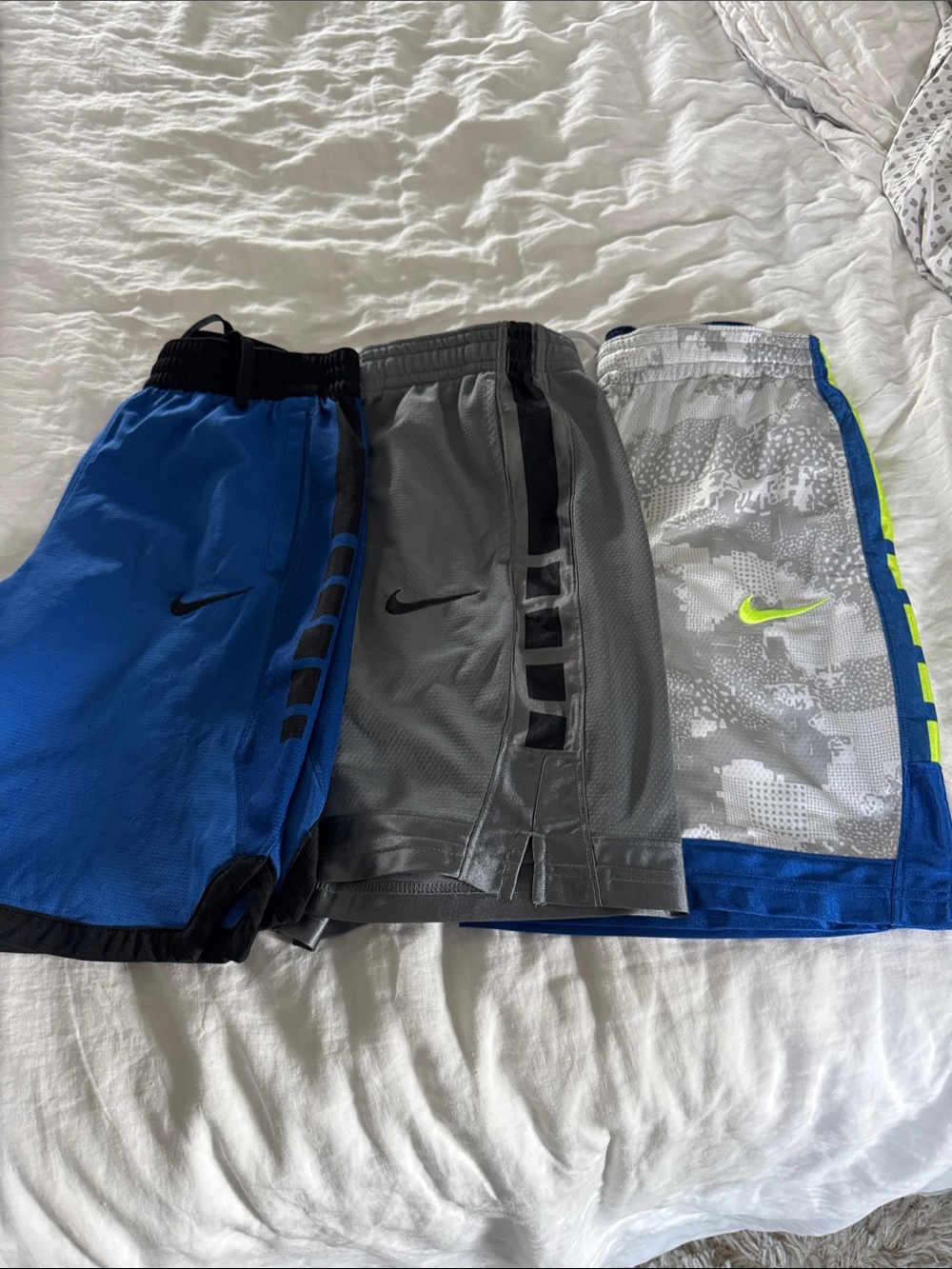 Nike Boys' Athletic Shorts Trio - Blue, Gray, White Sz large